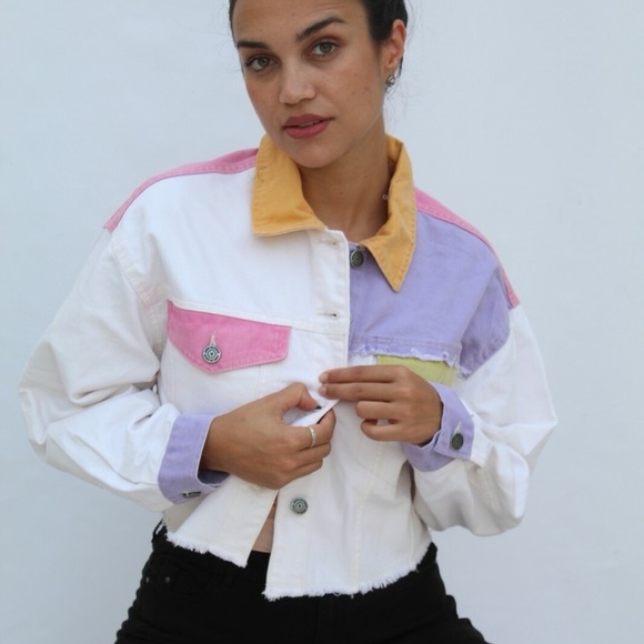 Bershka Jackets & Blazers - Bershka Color Block Women's Jean Jacket Cropped